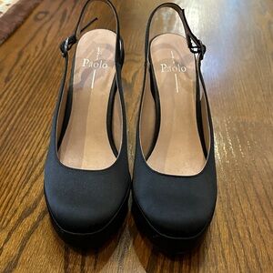 Paolo Satin Black Slingback Platform Heels